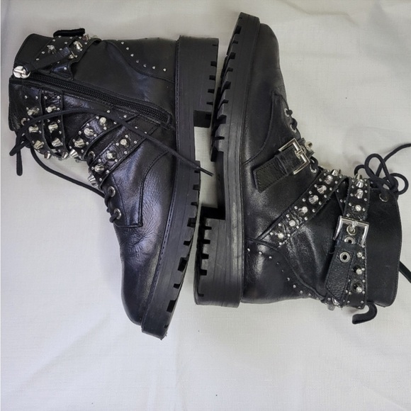 ZARA Women’s Studded Black Leather  With Silver Studded Ankle Boots Size 10 - Picture 6 of 10